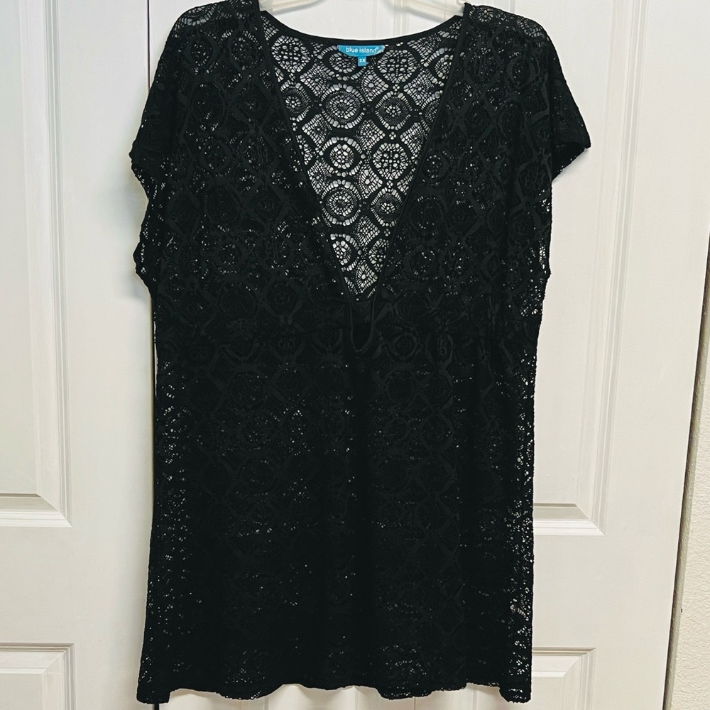 Blue Island Black Lace V-Neck Swim Coverup Plus size 2X